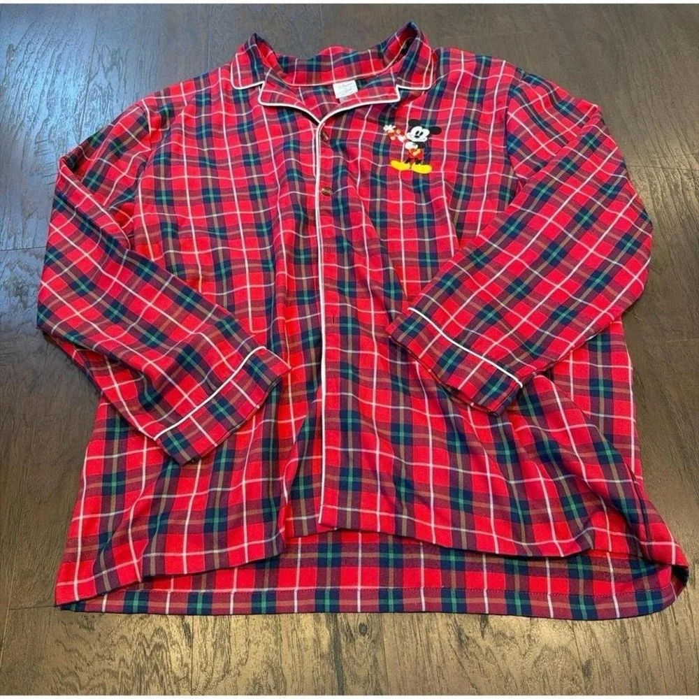 Disney Mickey Mouse Flannel Pajama Set Womens XL Red Embroidered‎ - Picture 5 of 5